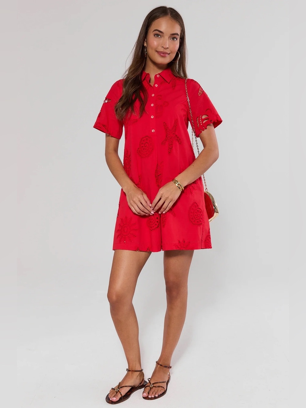 Jodifl Avara Eyelet Tunic Shift Dress Casual Coastal Boho Beach Sundress L